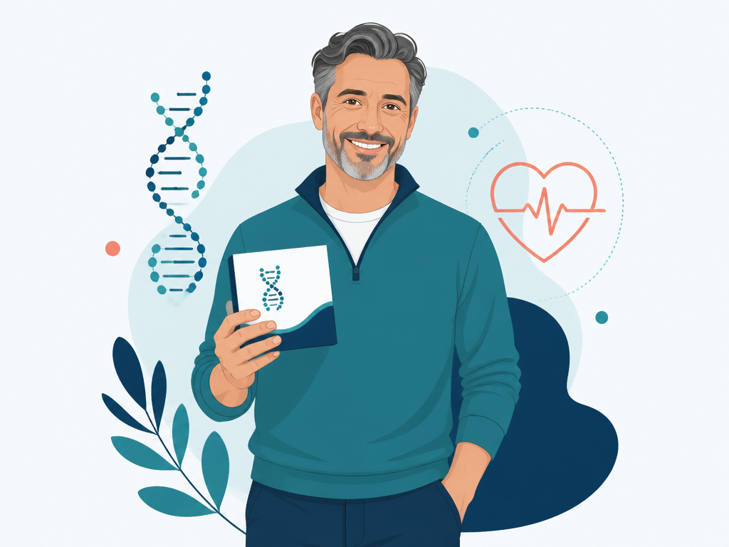 Illustration of a patient holding an at-home DNA test kit
